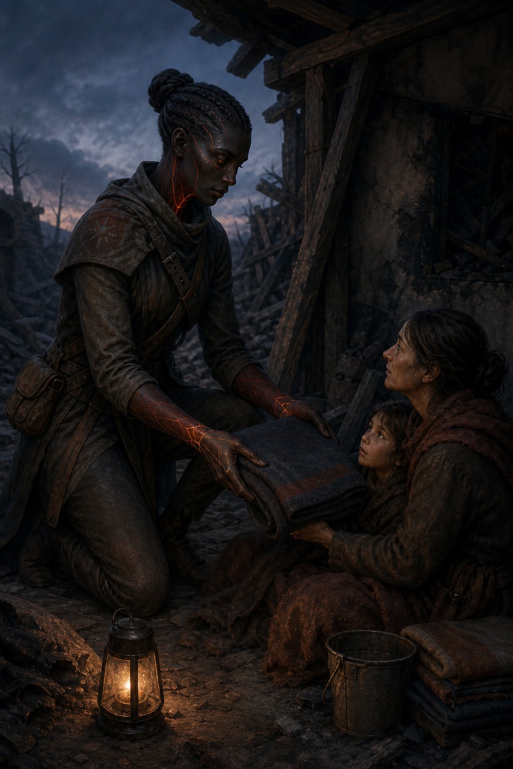 Emberkin organizing relief after a firebreak