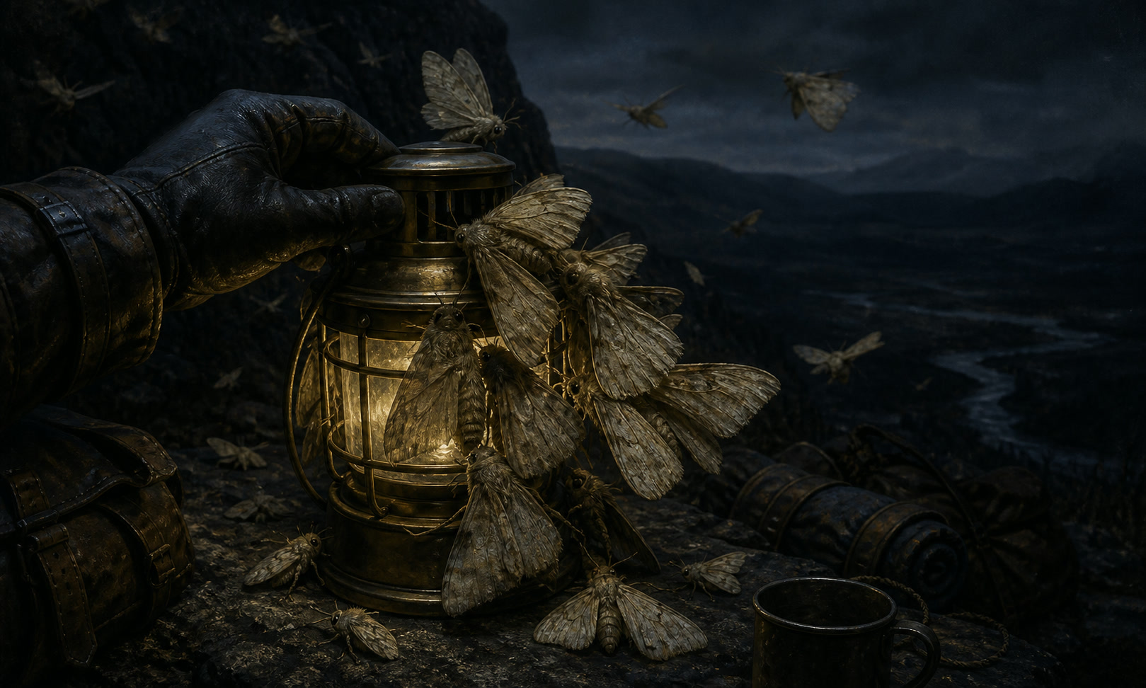 Tallow-moths around a failing lamp