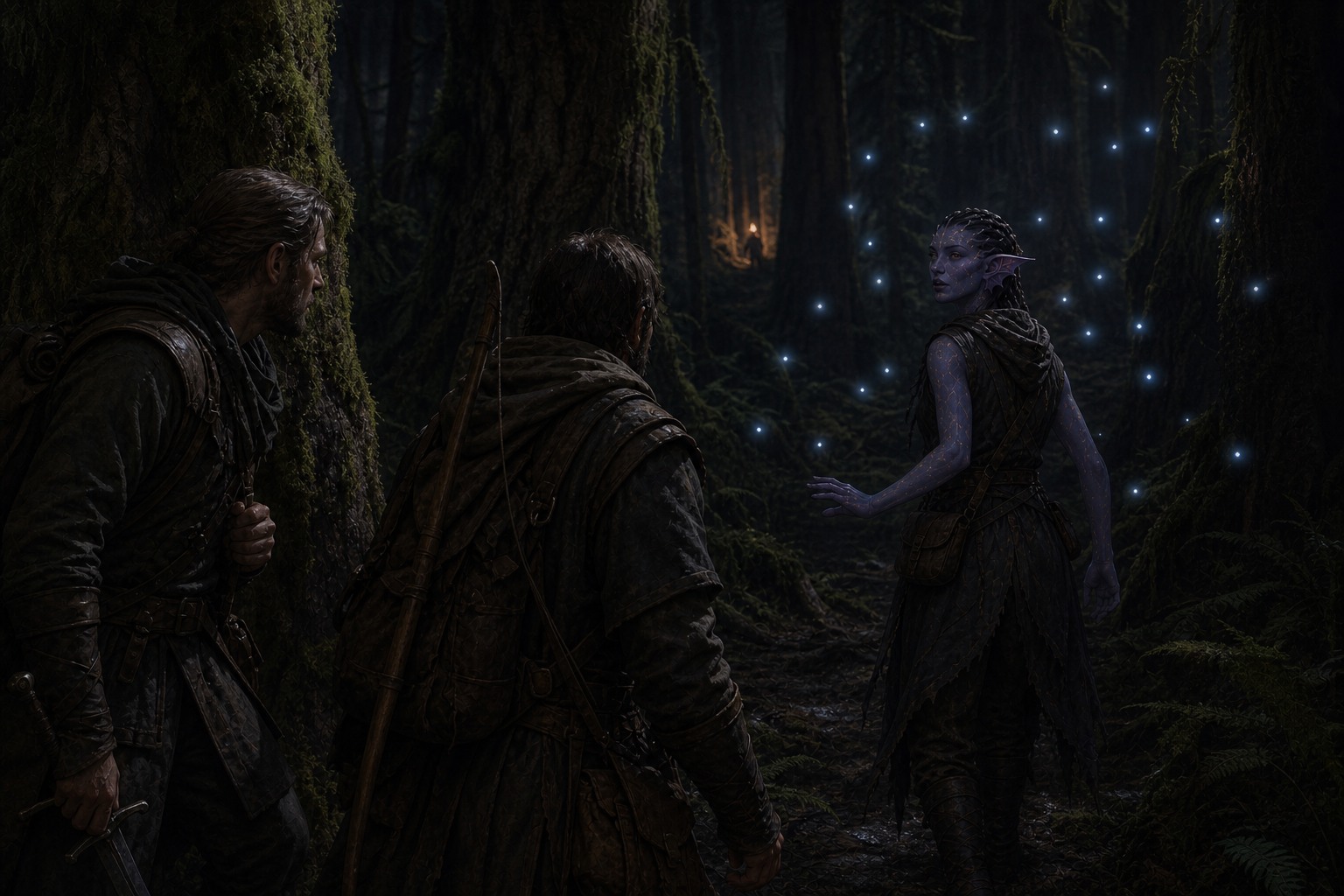 Spark-sprites moving through old growth