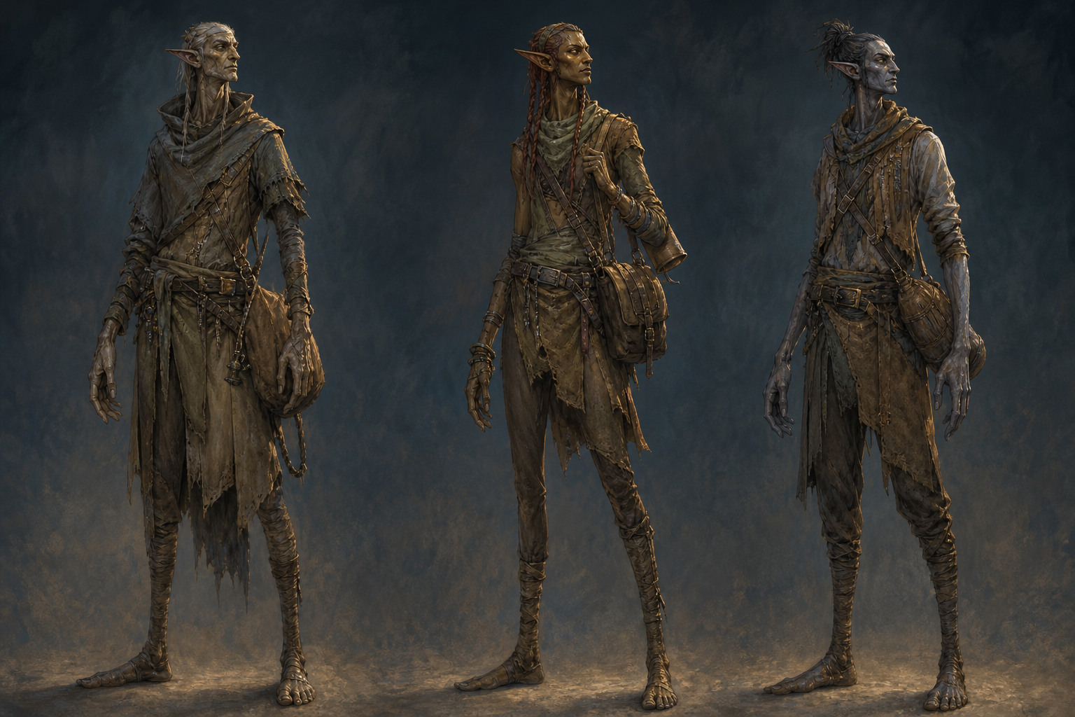 Fleethollow figures with spindly, weathered, long-lived anatomy