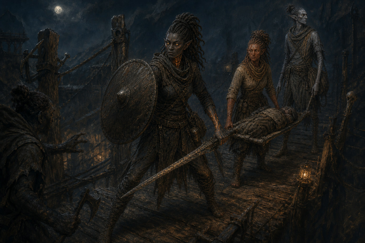 A Warblade holding the crossing for a mixed company