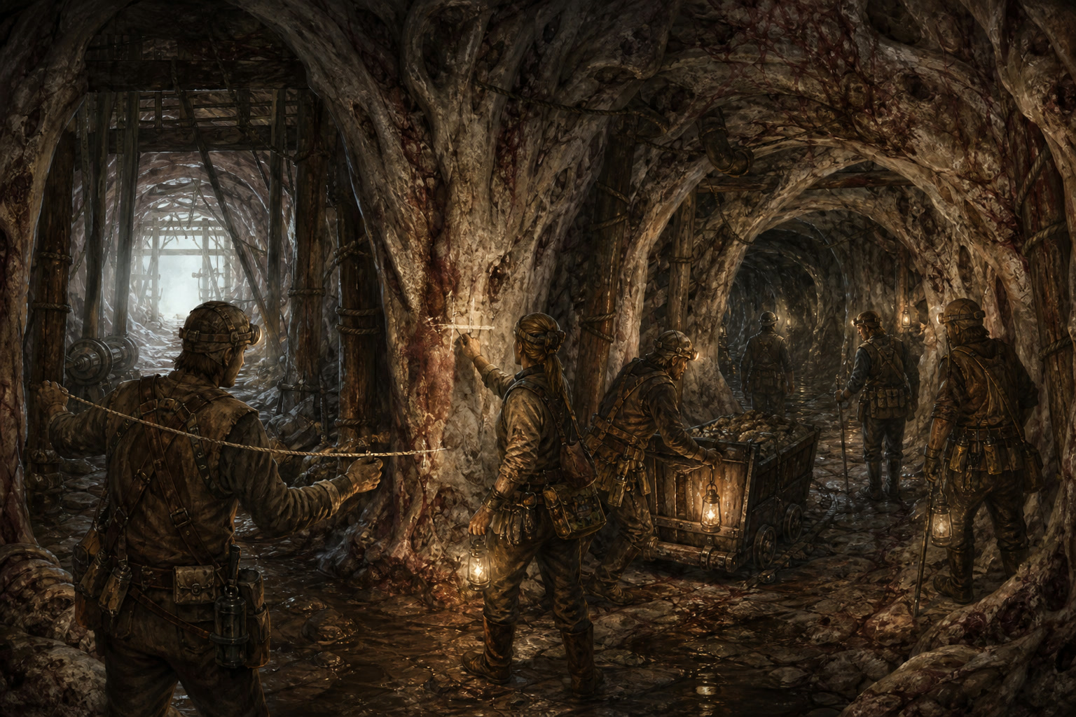 A delving crew marks its route through the worked Depths