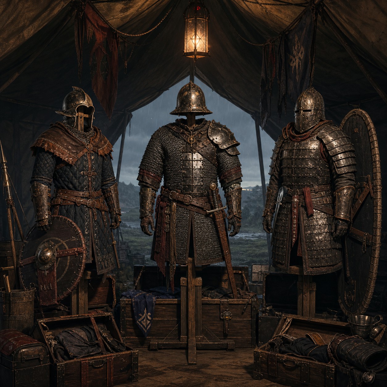 A fitted armor system laid out for repair and maintenance