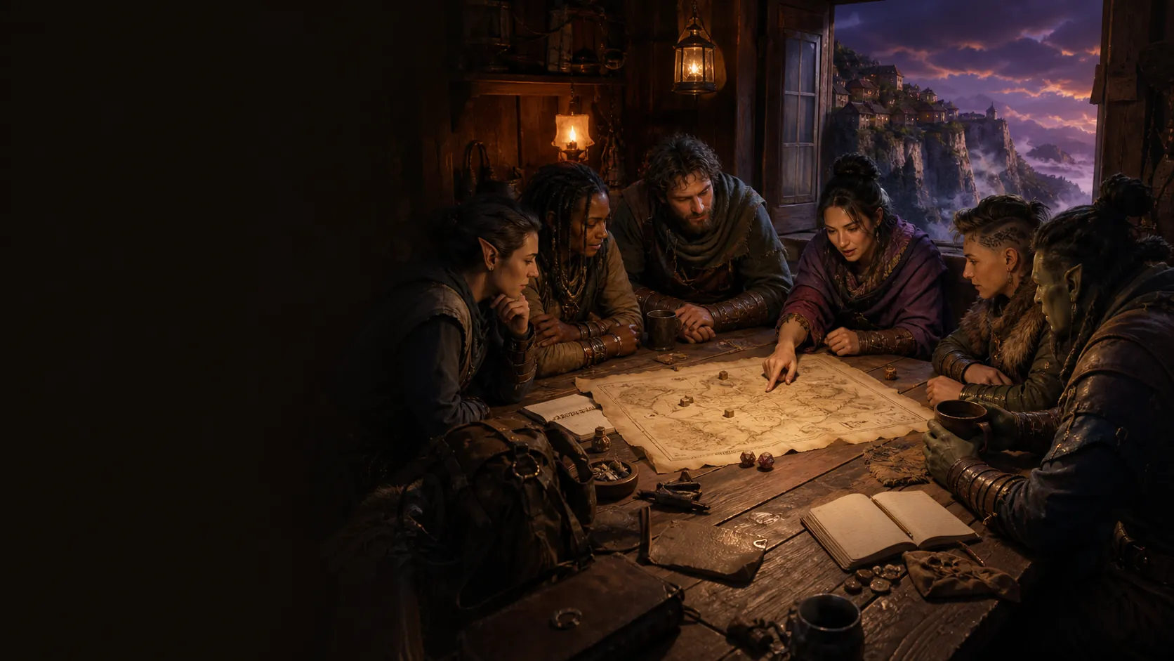 A company gathers around a map before their first session